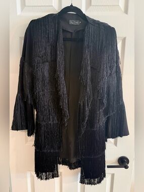 BLITHE Black Fringe Blazer